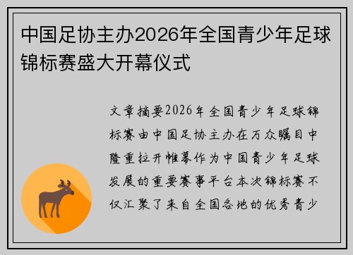 中国足协主办2026年全国青少年足球锦标赛盛大开幕仪式